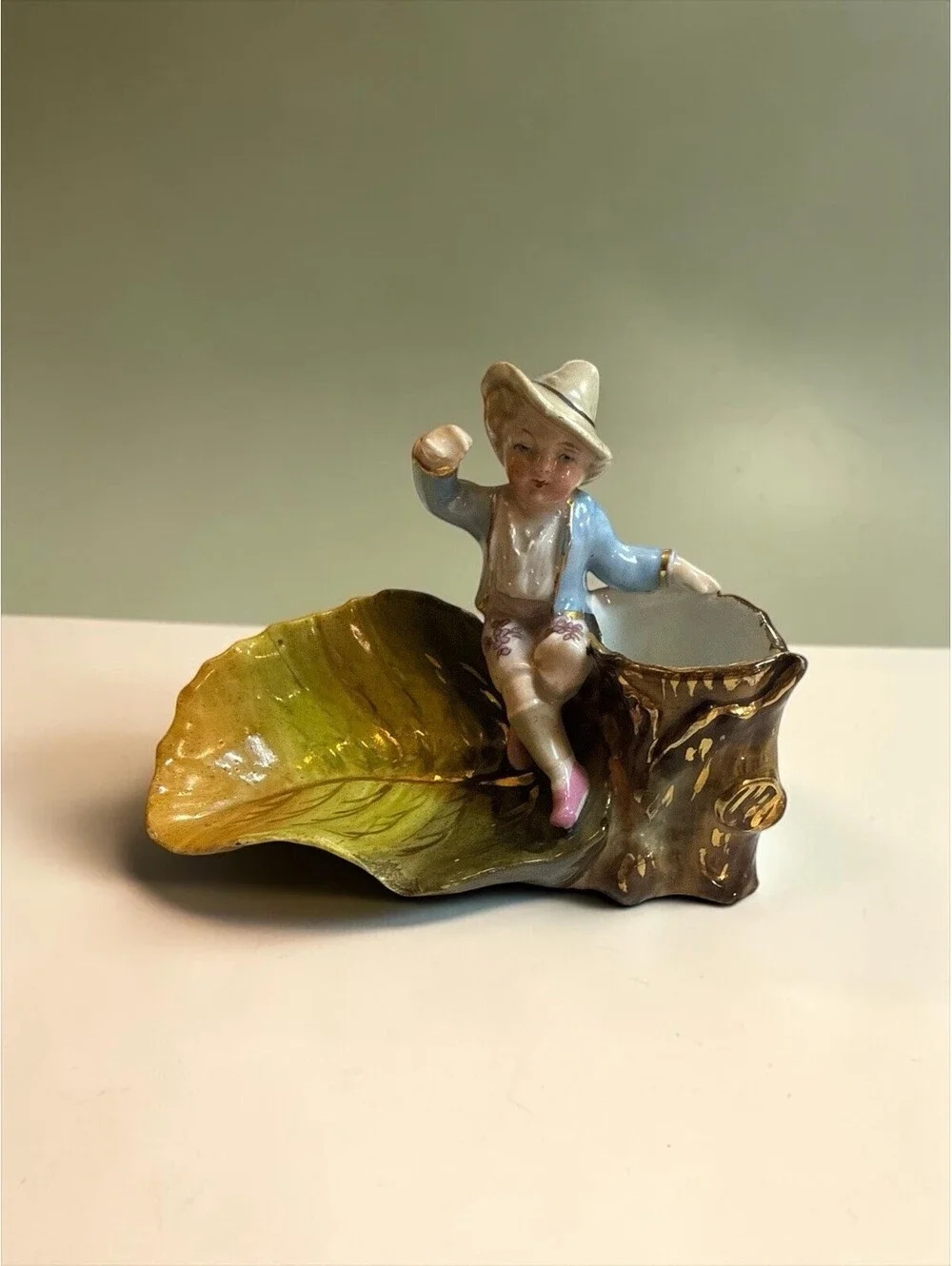 Colonial Boy Stump Leaf Match Toothpick Holder Ceramic 1236 5